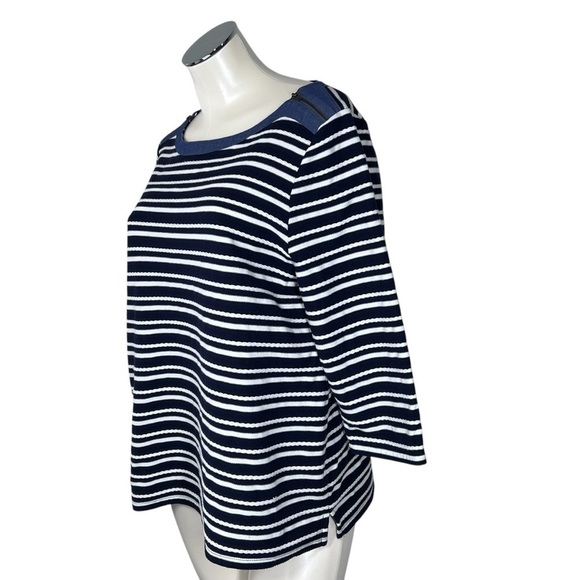 TALBOTS Navy Blue and White Striped Nautica Harbor 3/4 Sleeves Top Women's XL - Picture 12 of 16